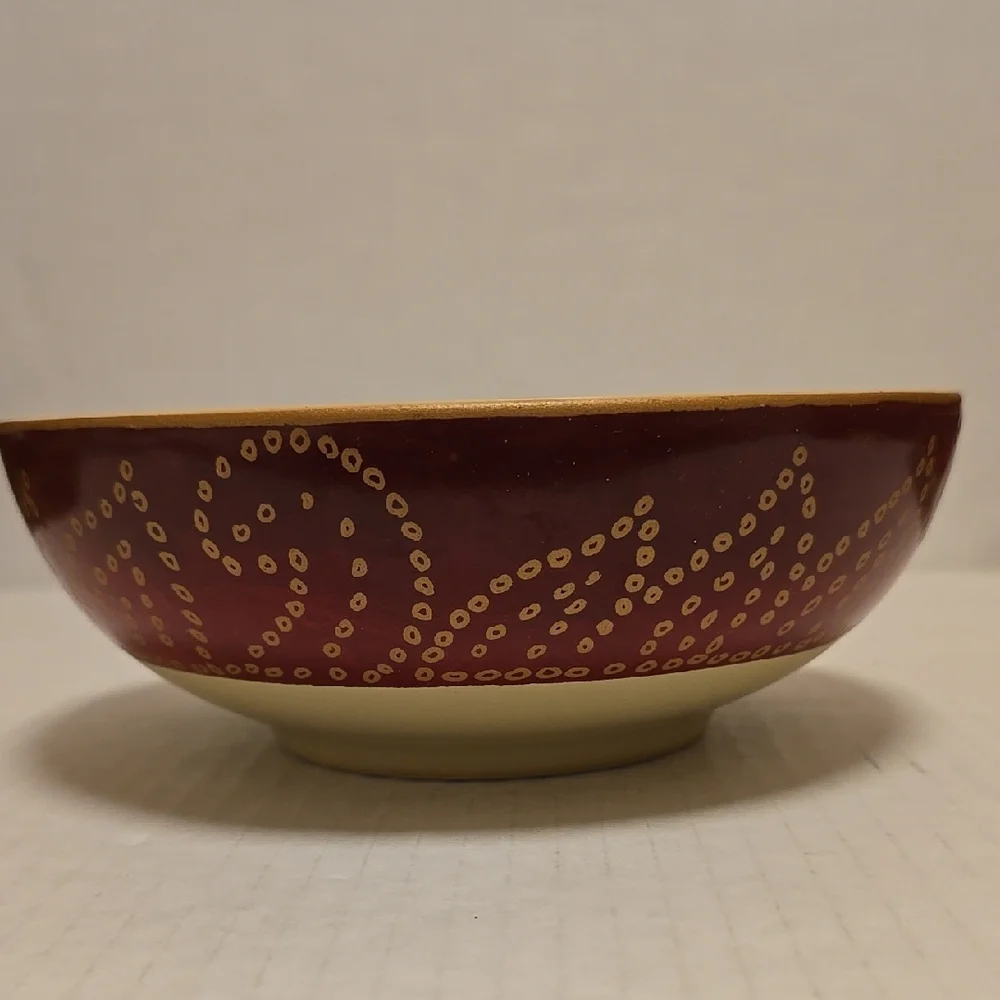 Set of 3 Elegant Pier 1 Red and Cream Ceramic Bowls